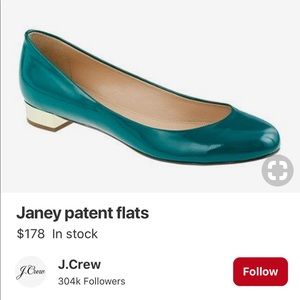 JCREW Leather Hunter Green Flats With Gold Backing